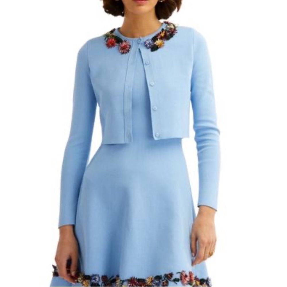 Oscar de la Renta Crystal Embellished Virgin Wool Cardigan in Tanzanite sweater